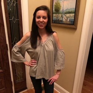 Olive Green Open Sleeve Top